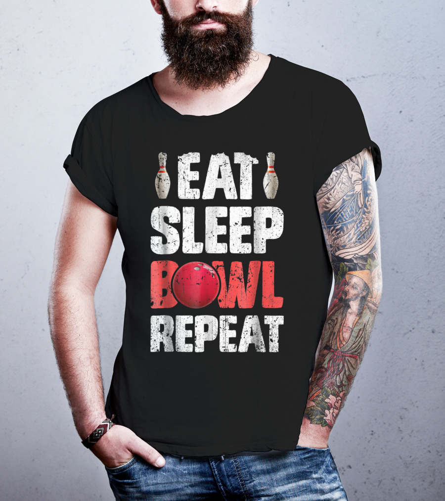 Eat Sleep Bowl Repeat Bowling Pin Red Ball Bowlers T-Shirt