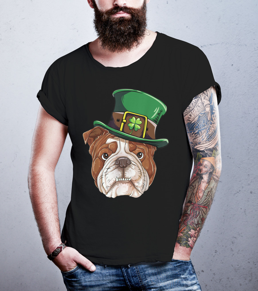 English Bulldog Wearing Leprechaun Hat St Patricks Day Dog T-Shirt