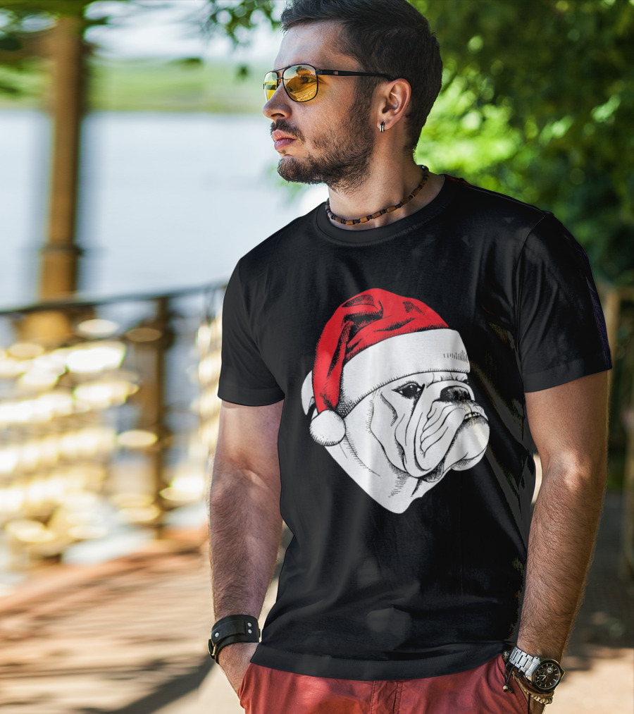 English Bulldog Santa Christmas T-Shirt
