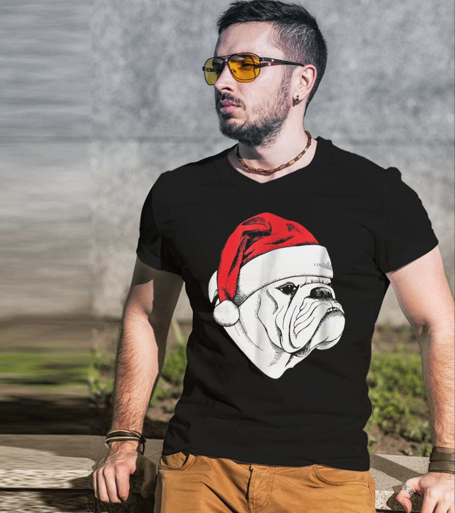 English Bulldog Santa Christmas T-Shirt