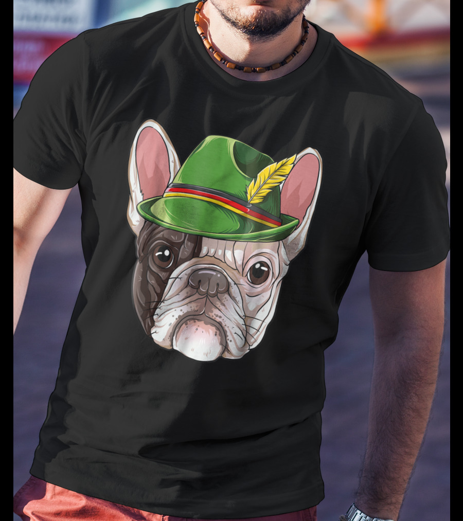 French Bulldog In Green Oktoberfest Hat With Feather T-Shirt