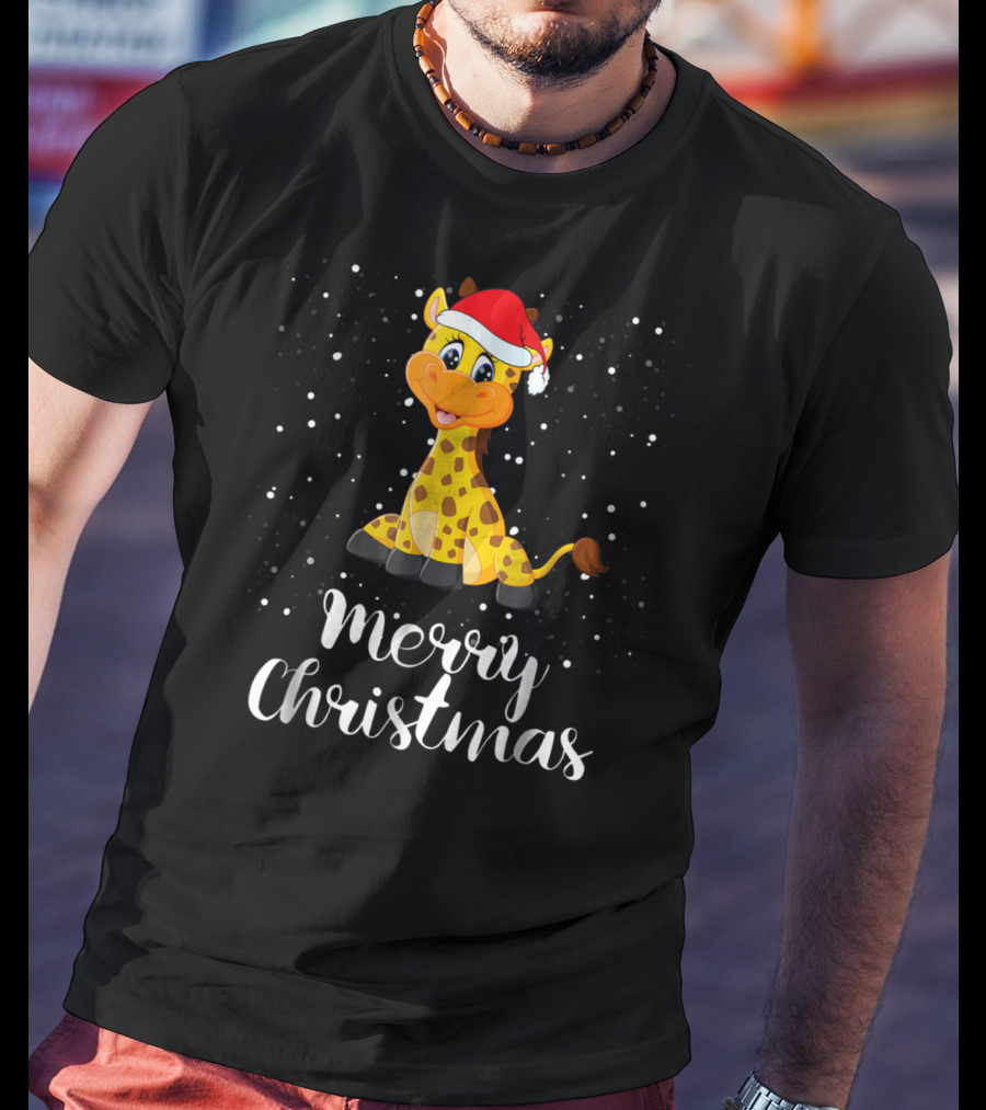 Merry Christmas Giraffe Family Group Matching T-Shirt