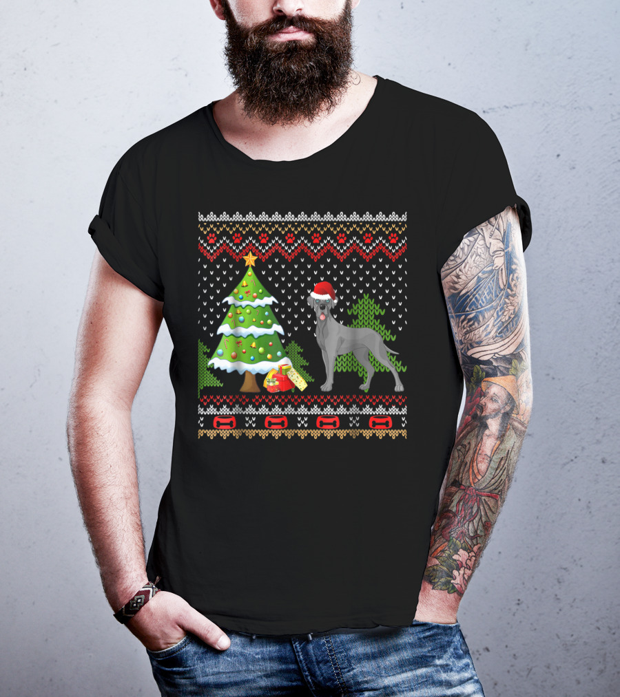 Great Danes Santa Christmas UglyDog Holiday Sweater Tree Present T-Shirt
