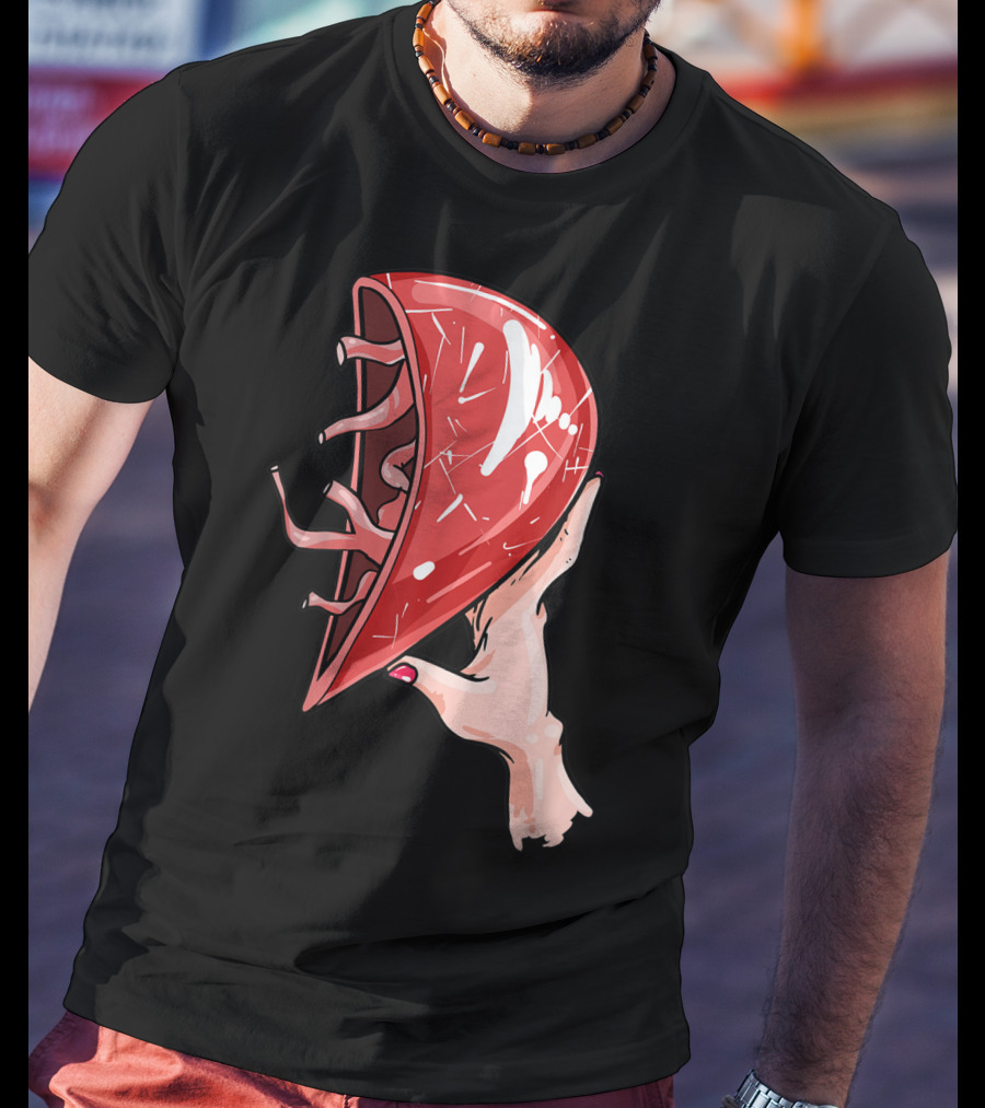 Hand Holding Semi-Open Anatomical Heart T-Shirt