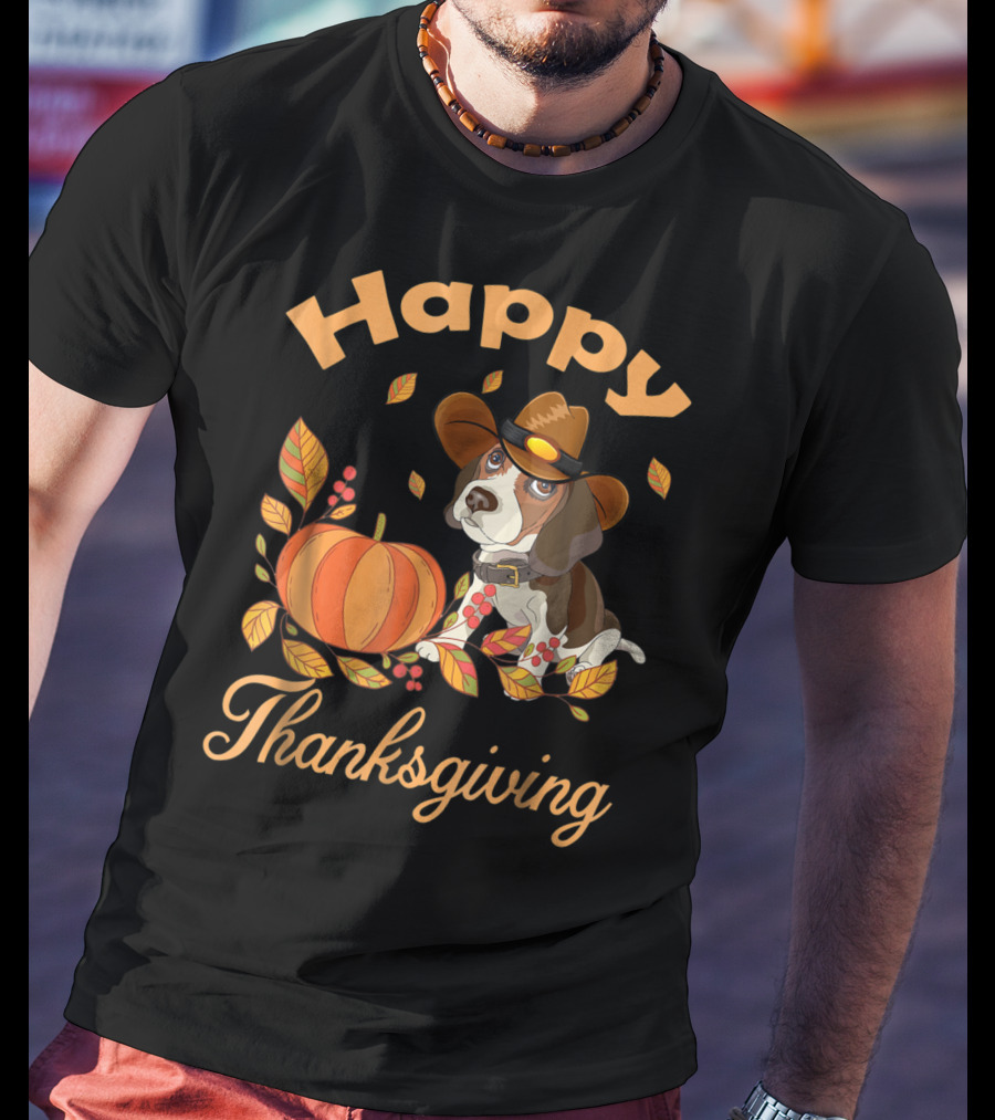 Happy Thanksgiving Beagles Pilgrim Pumpkin And Leaves T-Shirt