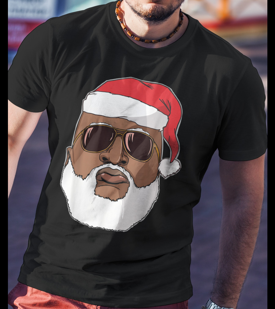 African American Santa With Sunglasses And Santa Hat T-Shirt