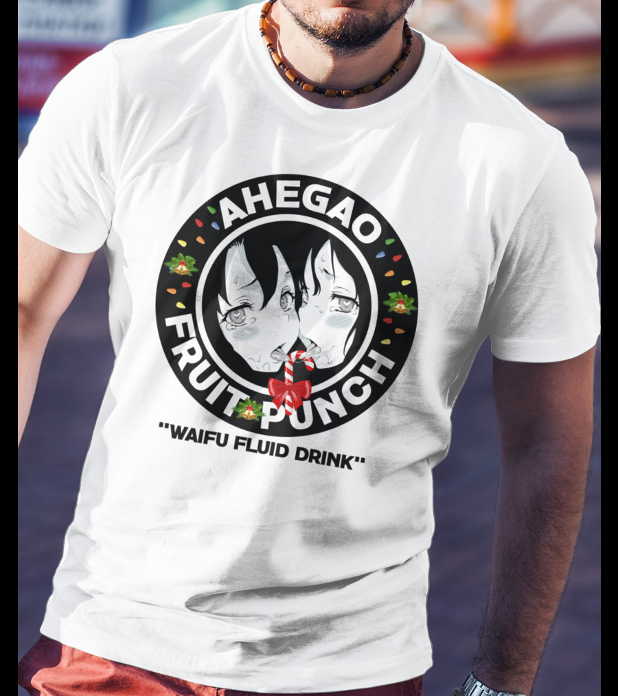 Ahegao Fruit Punch Waifu Fluid Drink Merry Christmas Lewd Anime T-Shirt