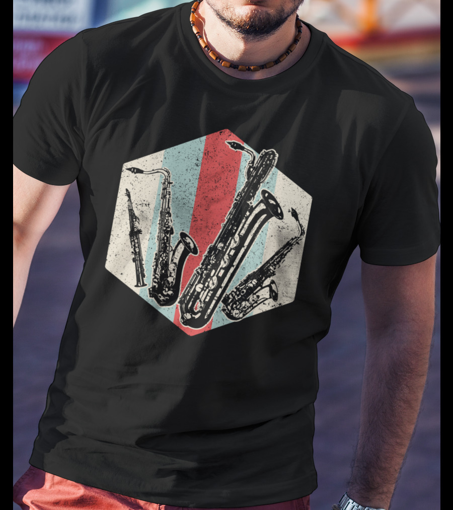 Alto Tenor Soprano Baritone Saxophone Sax Retro Hexagon T-Shirt