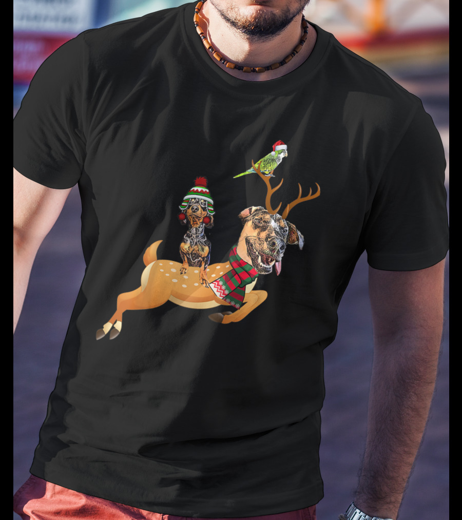 At's Andy And Thanri Reindeer Dog Duo With Santa Parrot T-Shirt