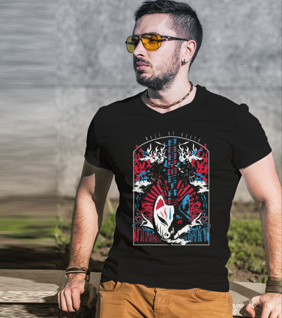 Babymetalfcus Wall Of Death Katana Mask Warriors Flames Red Blue Japan T-Shirt