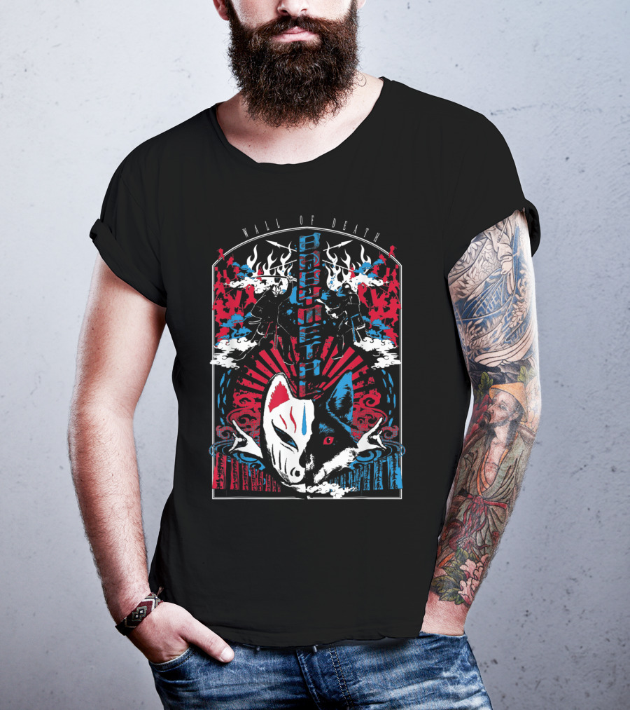 Babymetalfcus Wall Of Death Katana Mask Warriors Flames Red Blue Japan T-Shirt
