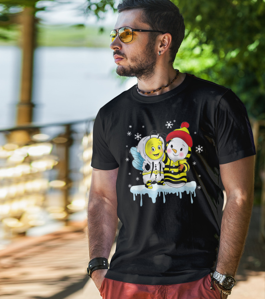 Snowman And Bee Holiday Friendship T-Shirt