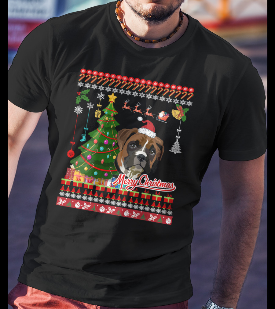 Merry Christmas Boxer Dog Ugly Christmas T-Shirt