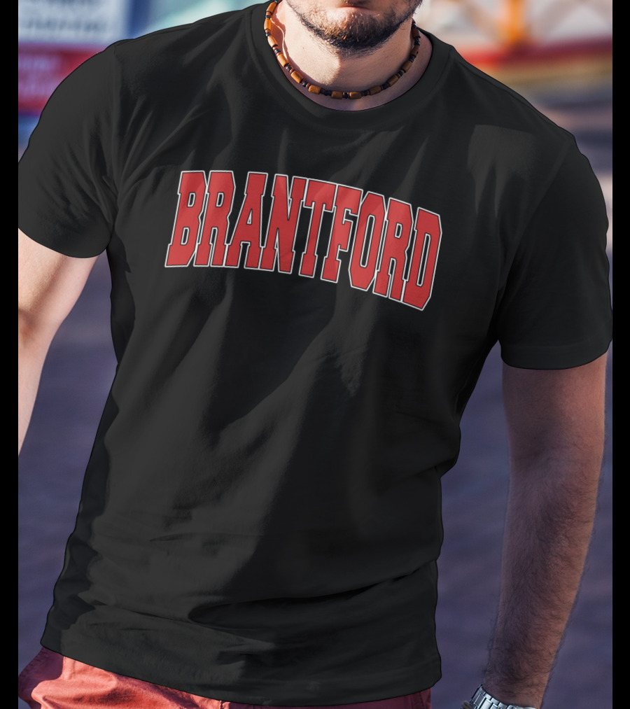 Brantford Canada Varsity Style Red Block Lettering T-Shirt