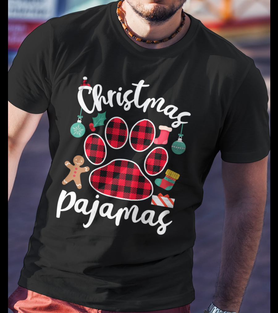 Buffalo Plaid Paw Print Christmas Pajamas Holiday T-Shirt