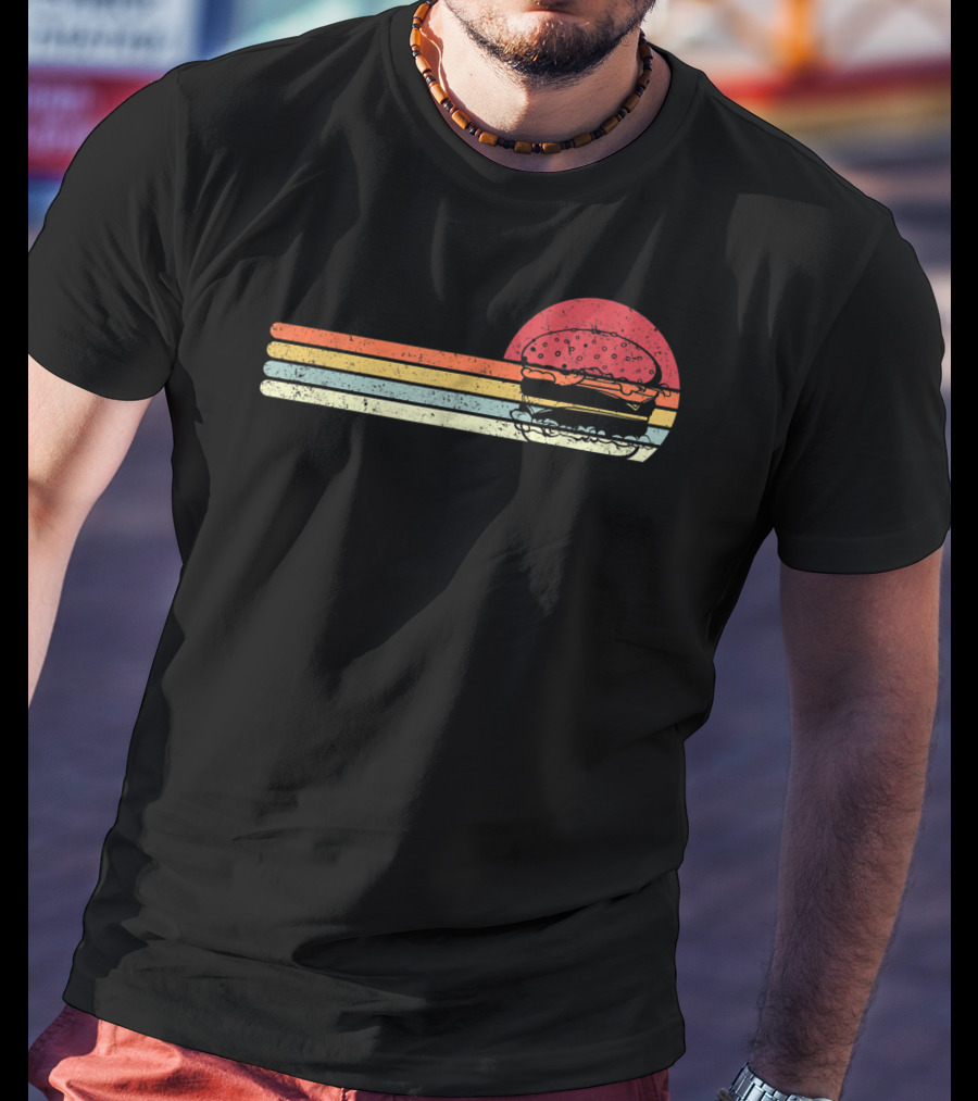 Burger Style Cheeseburger Retro Sunset Lines T-Shirt
