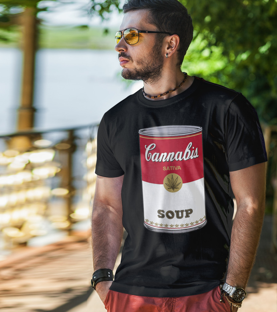 Cannabis Sativa Soup Can With Red And White T-Shirt