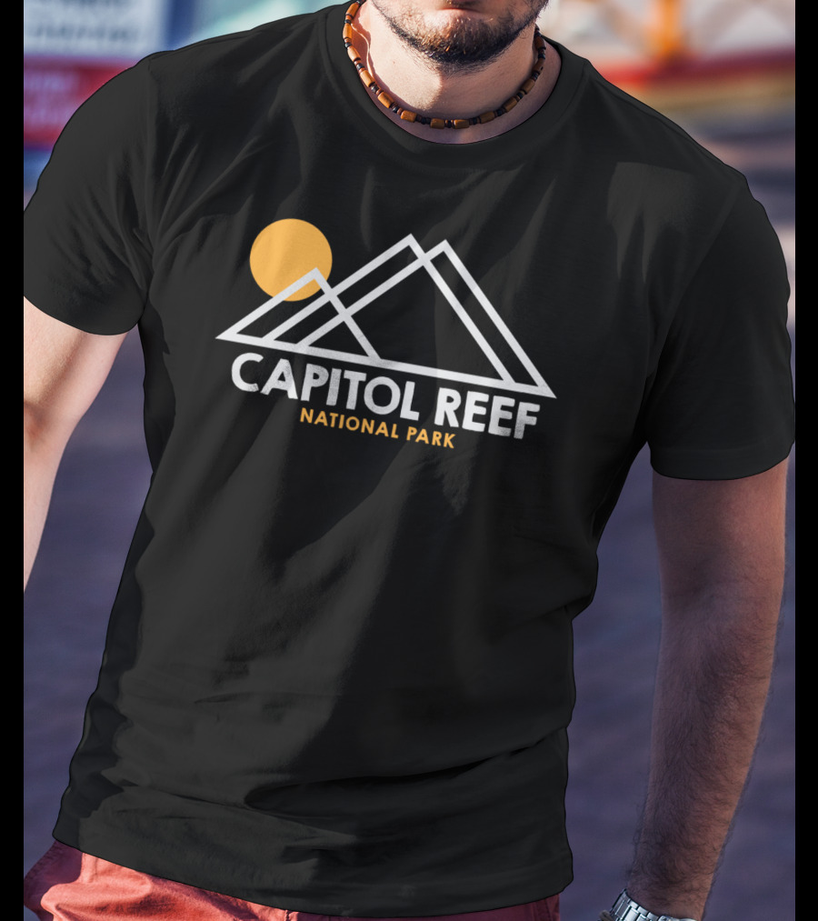 Capitol Reef National Park Utah Outline Sun And Mountains T-Shirt