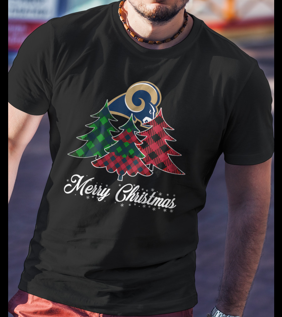 Merry Christmas Los Angeles Rams Plaid Trees Football Team T-Shirt