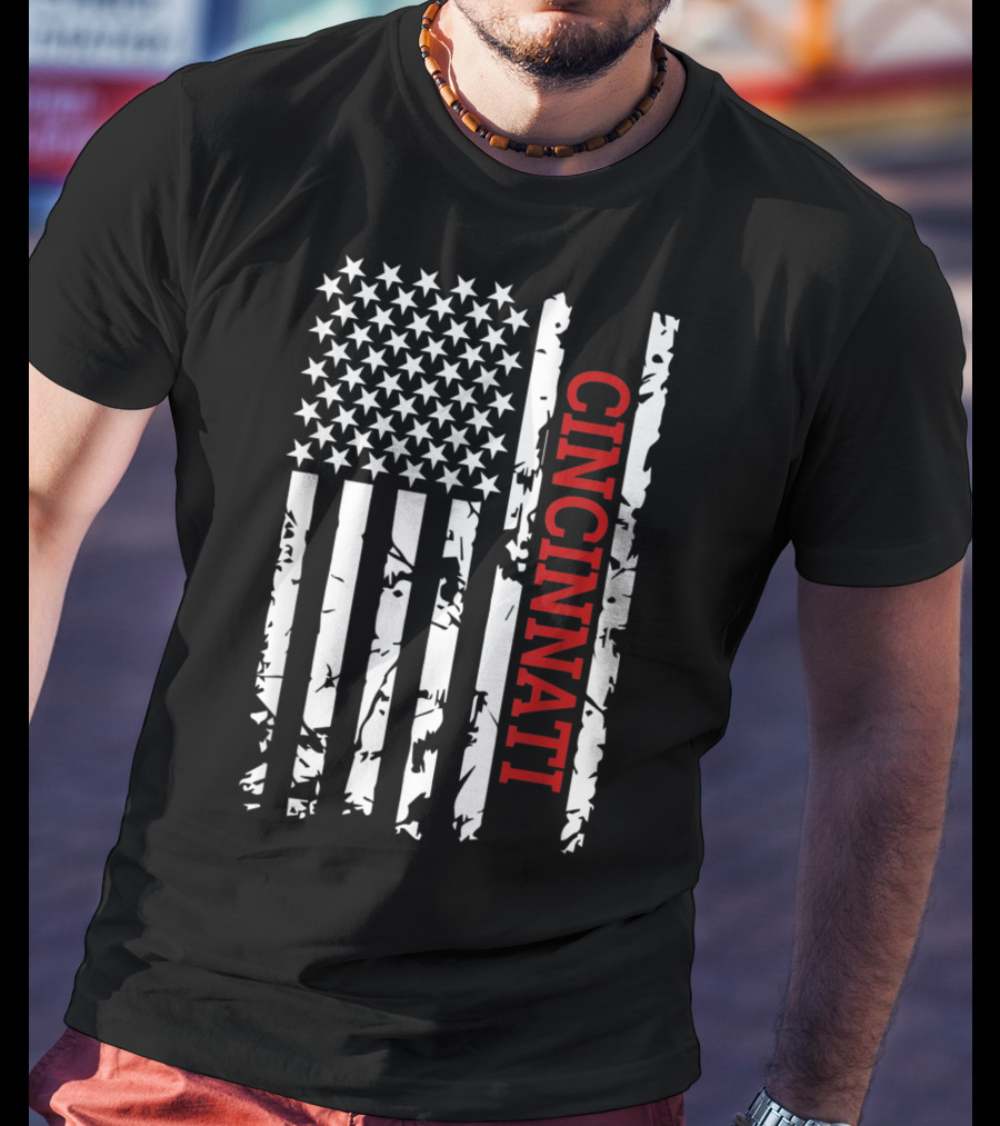 Cincinnati American Flag Grunge T-Shirt