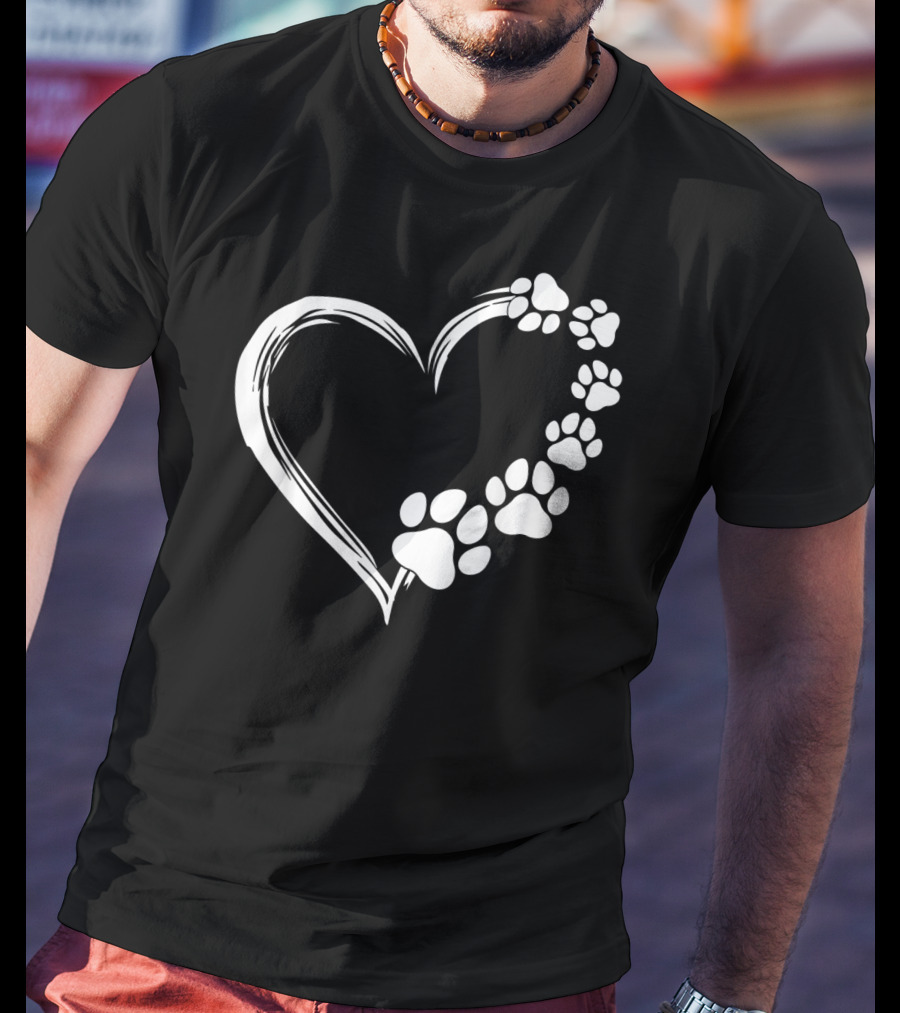 Puppy Paw Print Heart Cute Dog T-Shirt