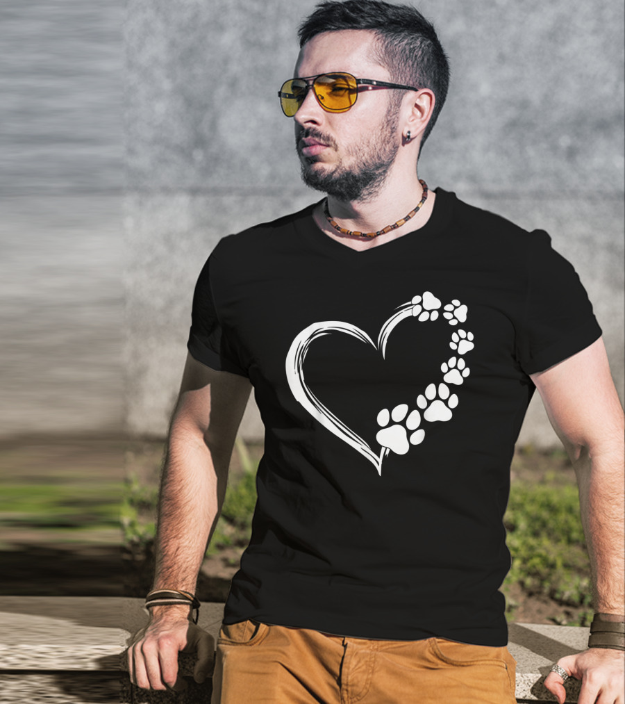 Puppy Paw Print Heart Cute Dog T-Shirt