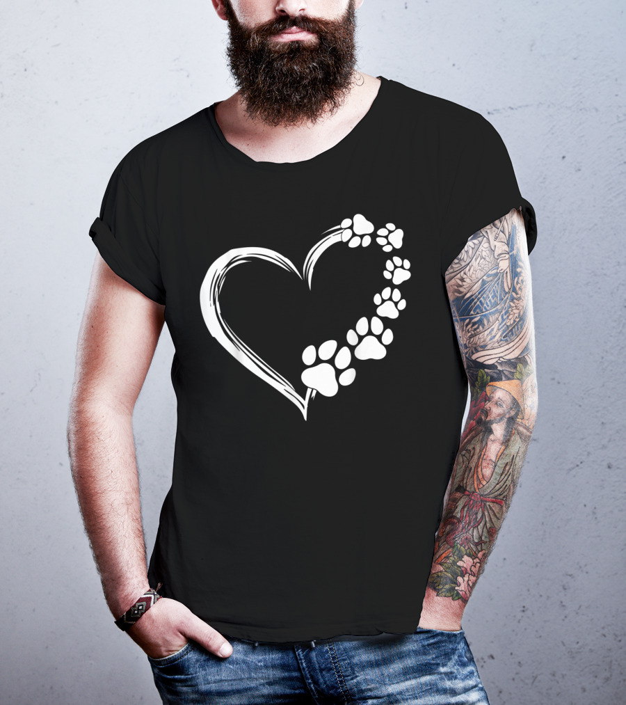 Puppy Paw Print Heart Cute Dog T-Shirt