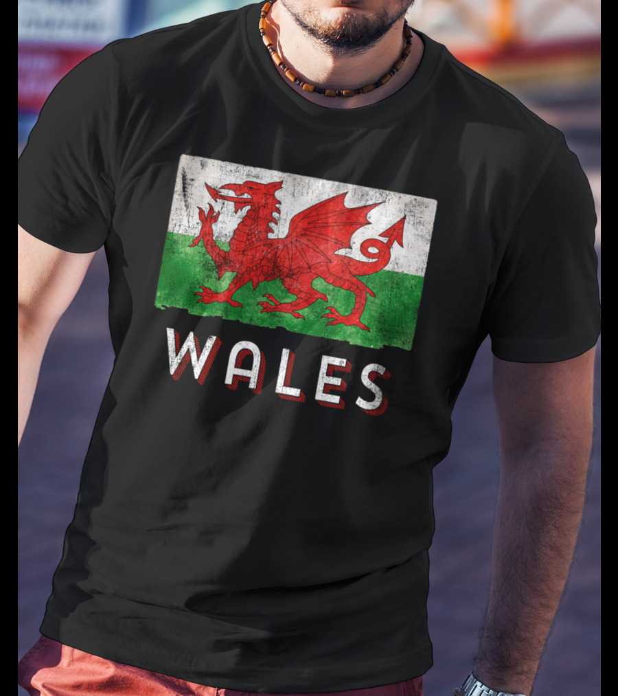 Wales Cymru Rugby Welsh Red Dragon Green Flag T-Shirt