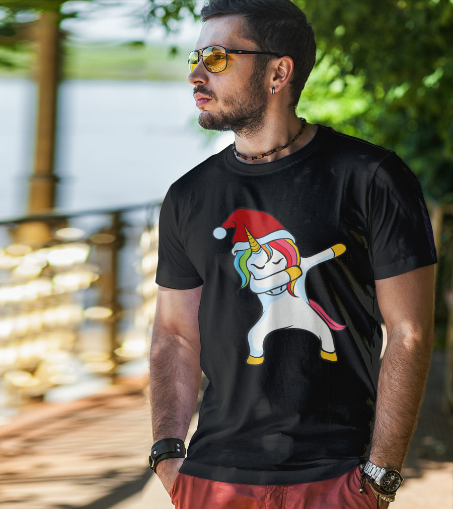 Santa Hat Dabbing Unicorn Christmas Magic T-Shirt