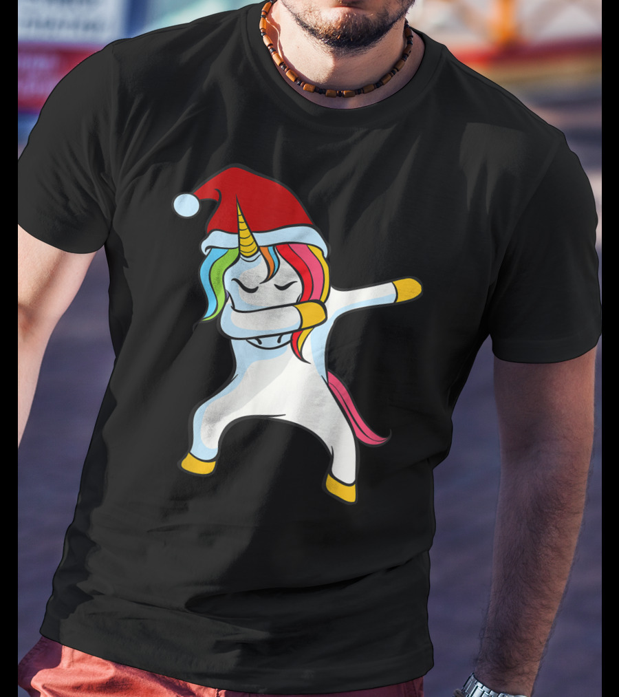 Santa Hat Dabbing Unicorn Christmas Magic T-Shirt