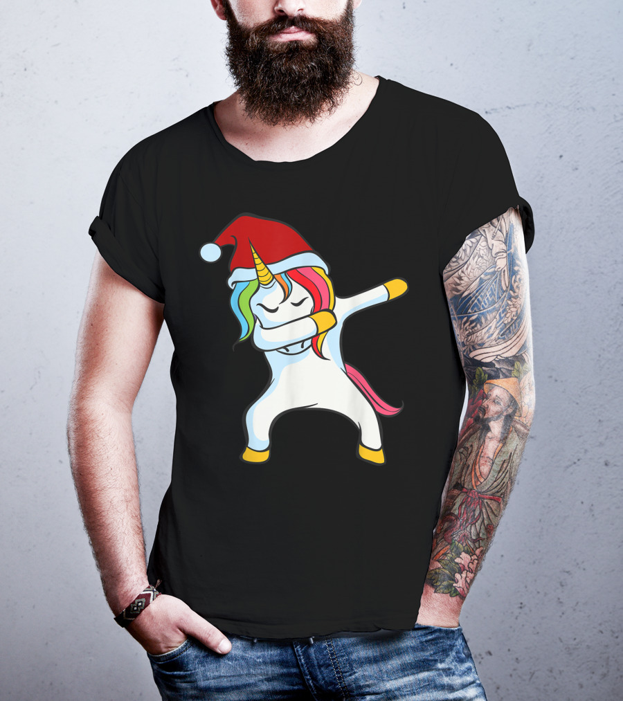 Santa Hat Dabbing Unicorn Christmas Magic T-Shirt