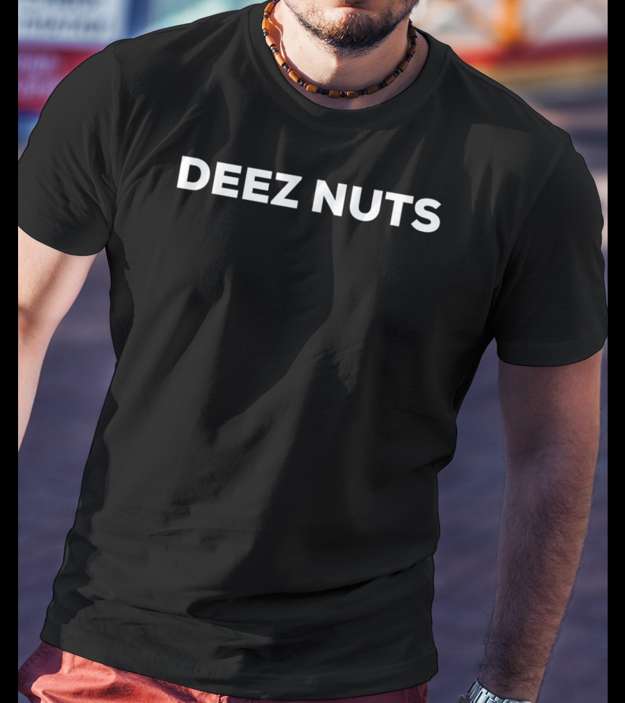 DEEZ NUTS Text Bold White T-Shirt