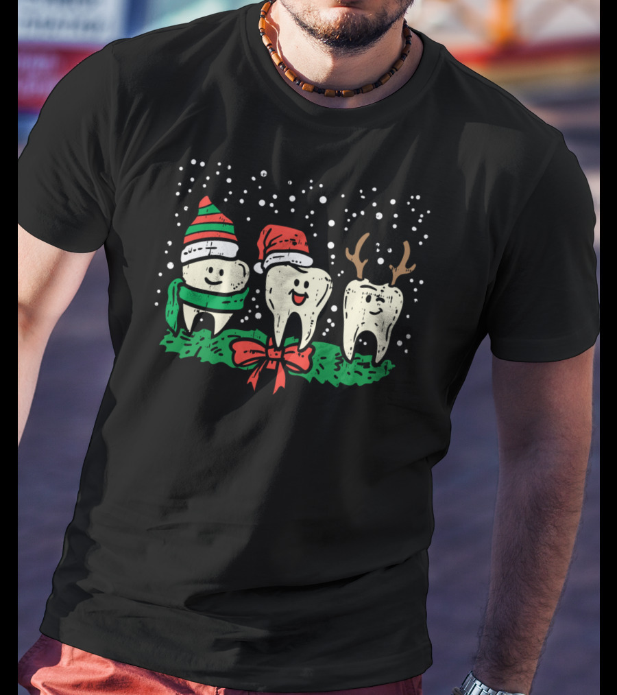 Dental Cute Christmas Santa Reindeer Snow Teeth T-Shirt