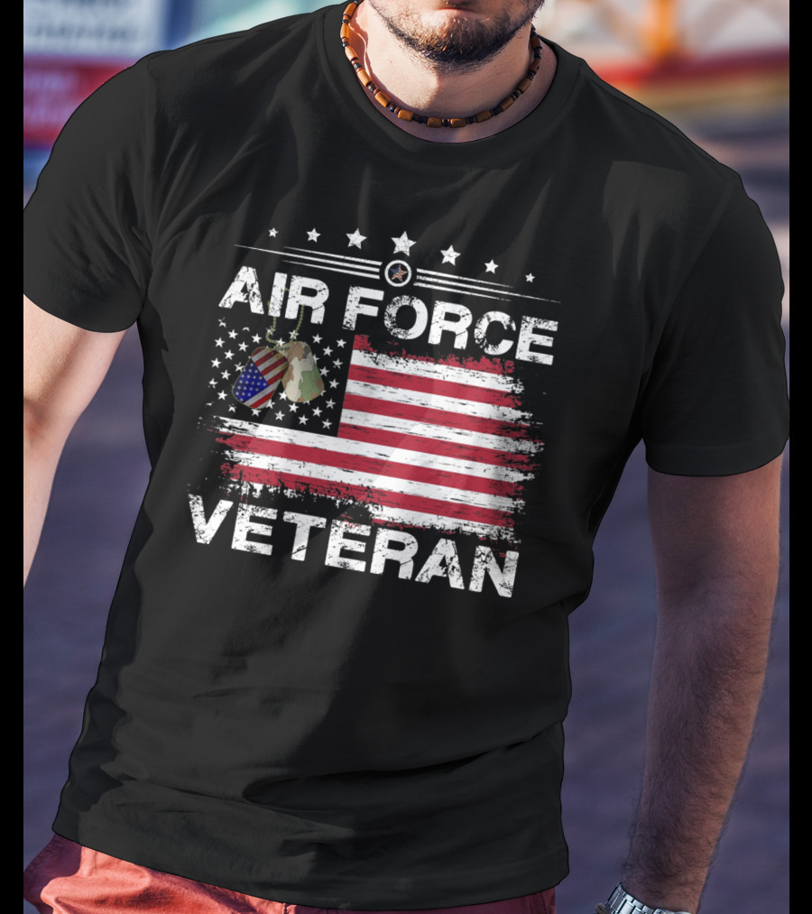 Air Force Veteran Distressed American Flag Dog Tags T-Shirt