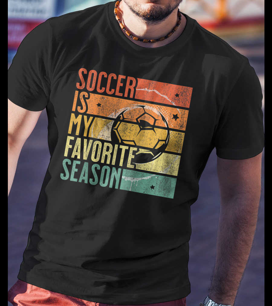 Soccer Is My Favorite Season Vintage Distressed Stripes Football Ball Retro T-Shirt