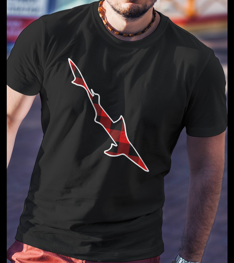 Dogfish Red Buffalo Plaid Shark Silhouette Spurdog T-Shirt