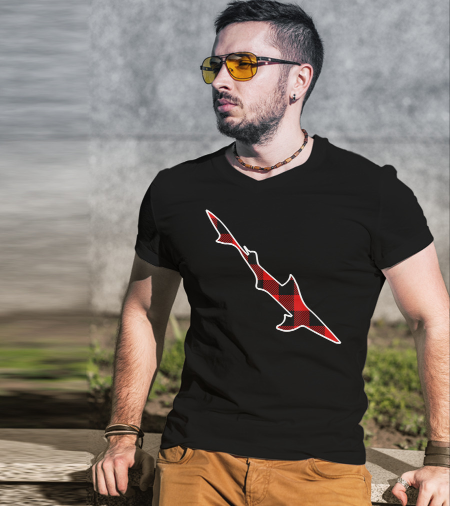 Dogfish Red Buffalo Plaid Shark Silhouette Spurdog T-Shirt