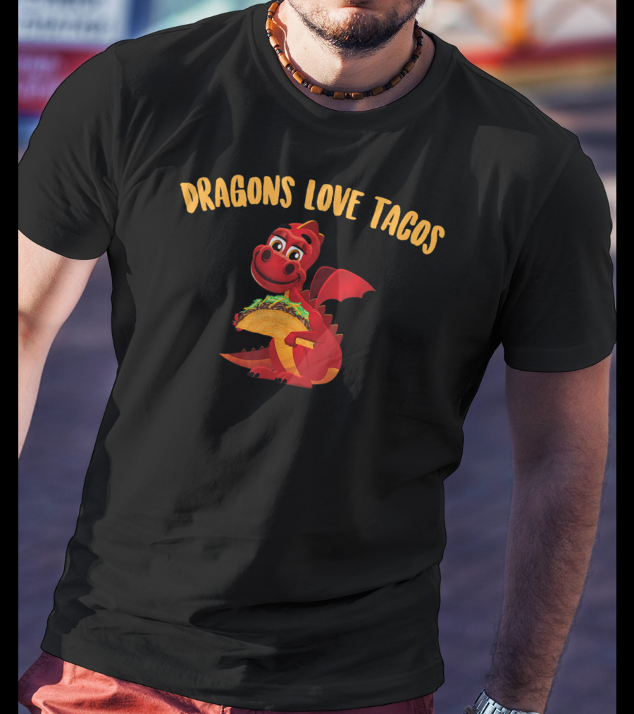 Dragons Love Tacos Red Dragon Holding Taco T-Shirt