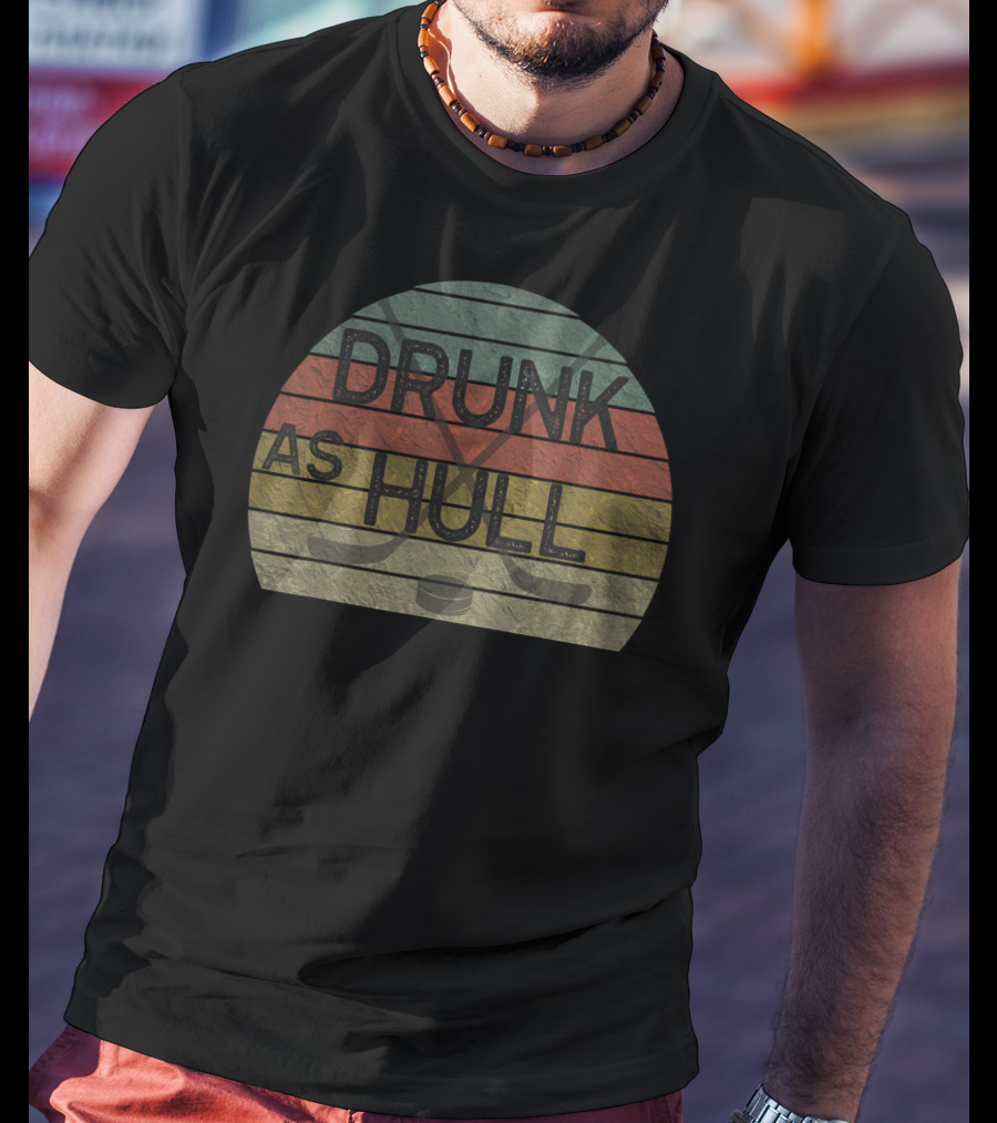 Drunk As Hull Vintage Hockey Crossed Sticks Retro Stripes T-Shirt