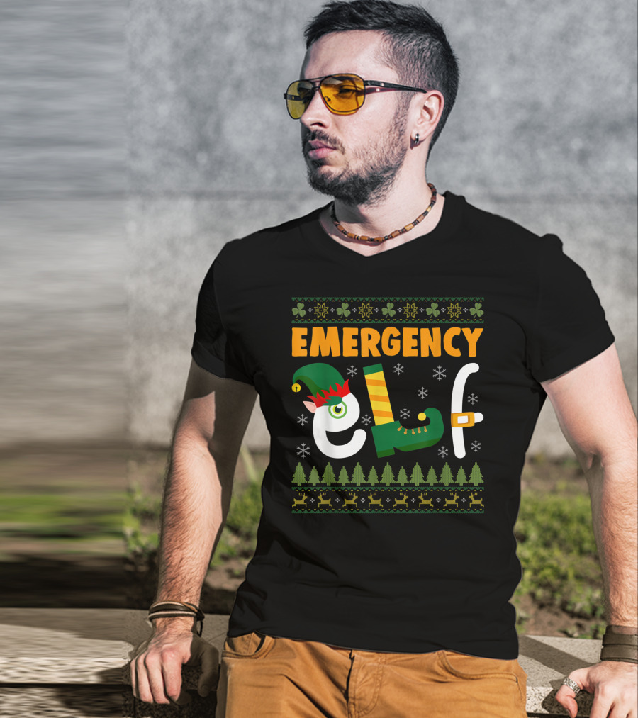 Emergency Elf Christmas Sweater With Festive T-Shirt