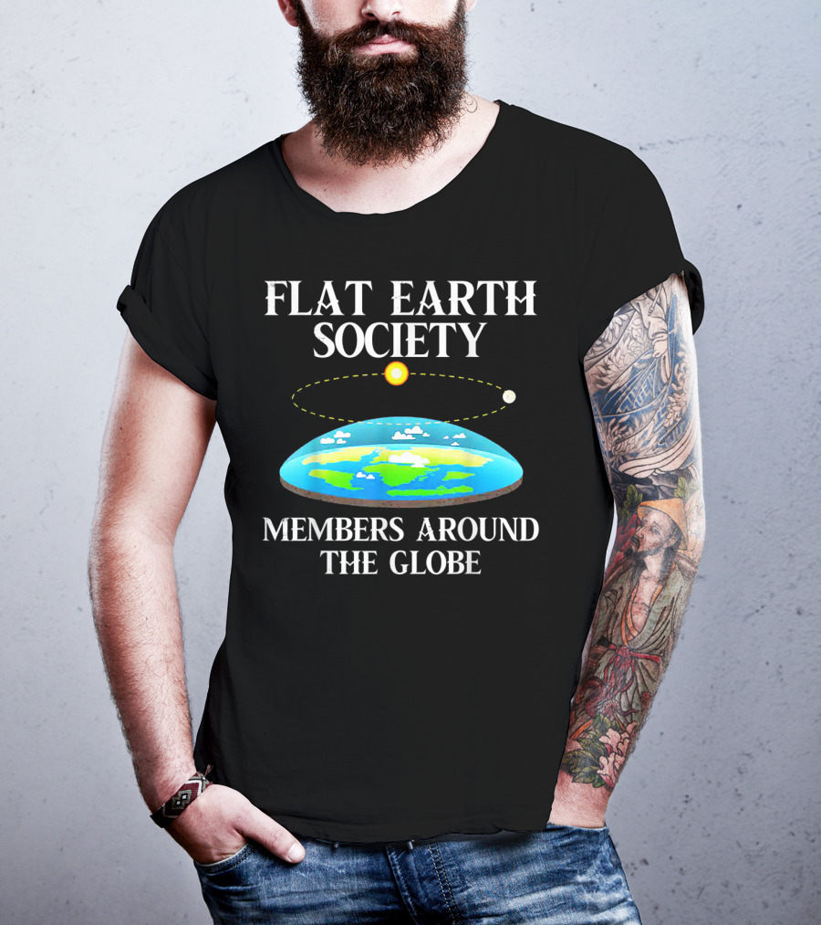 Flat Earth Society Members Around The Globe Flat Earth Concept With Sun And Moon T-Shirt