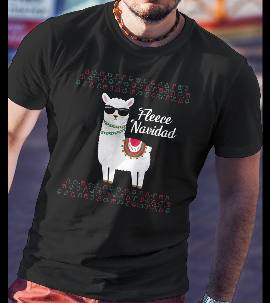 Fleece Navidad Feliz Navidad Llama Sunglasses Holiday Icons T-Shirt