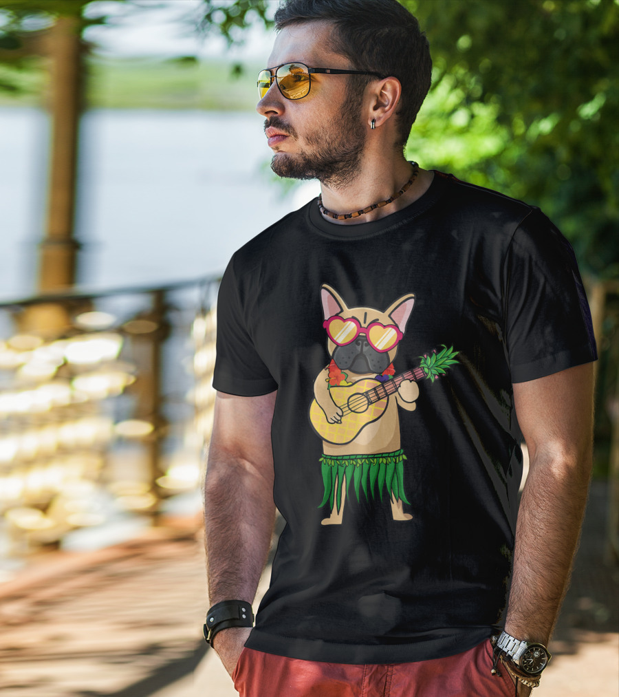 French Bulldog Hawaiian Ukulele Summer Costume T-Shirt