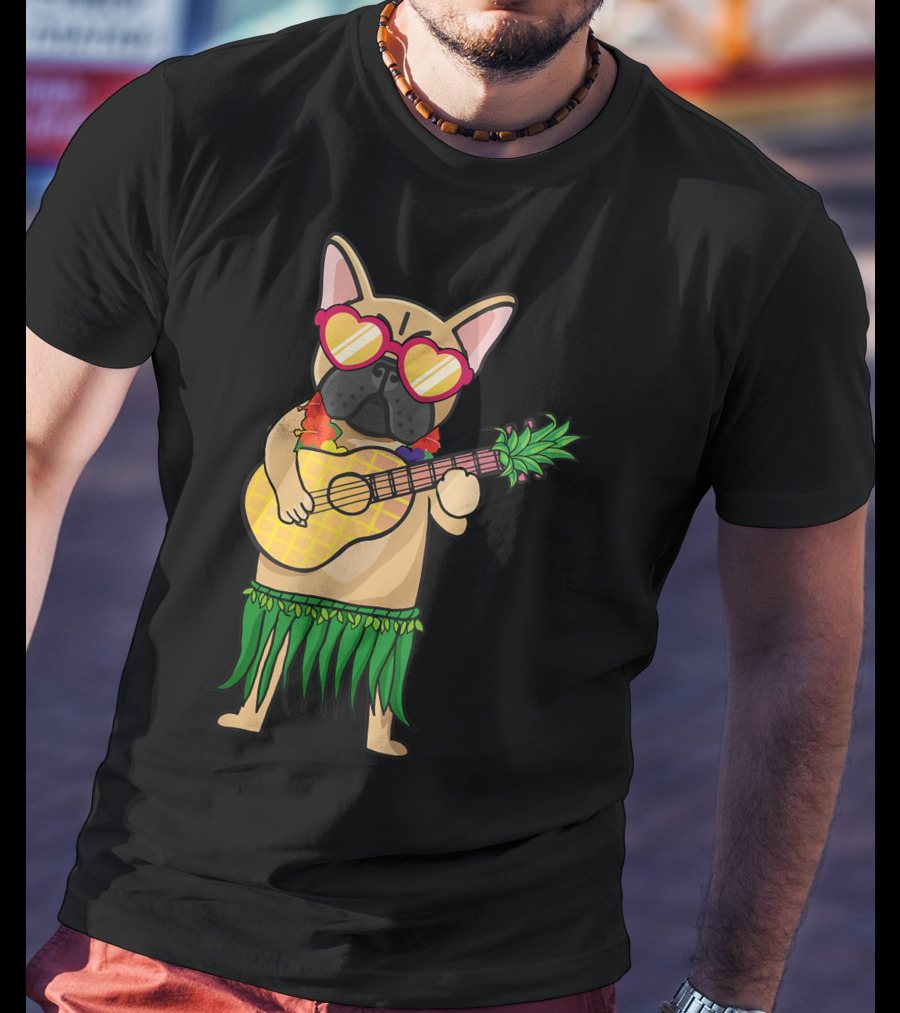 French Bulldog Hawaiian Ukulele Summer Costume T-Shirt