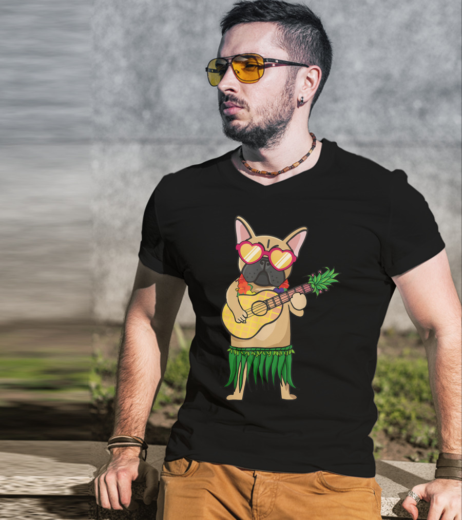 French Bulldog Hawaiian Ukulele Summer Costume T-Shirt