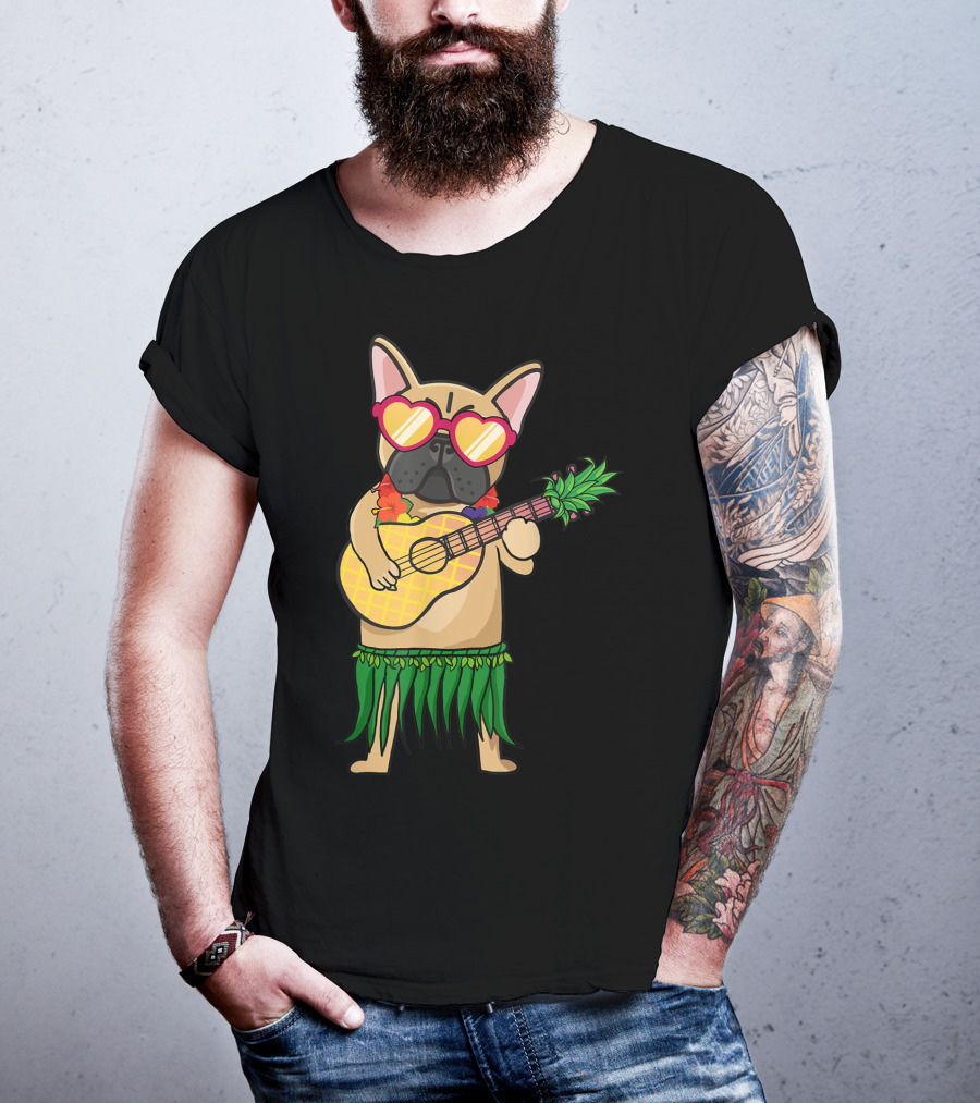 French Bulldog Hawaiian Ukulele Summer Costume T-Shirt