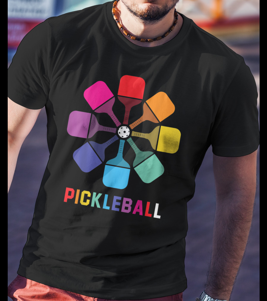 Pickleball Fan Colorful Paddle Pattern Player T-Shirt