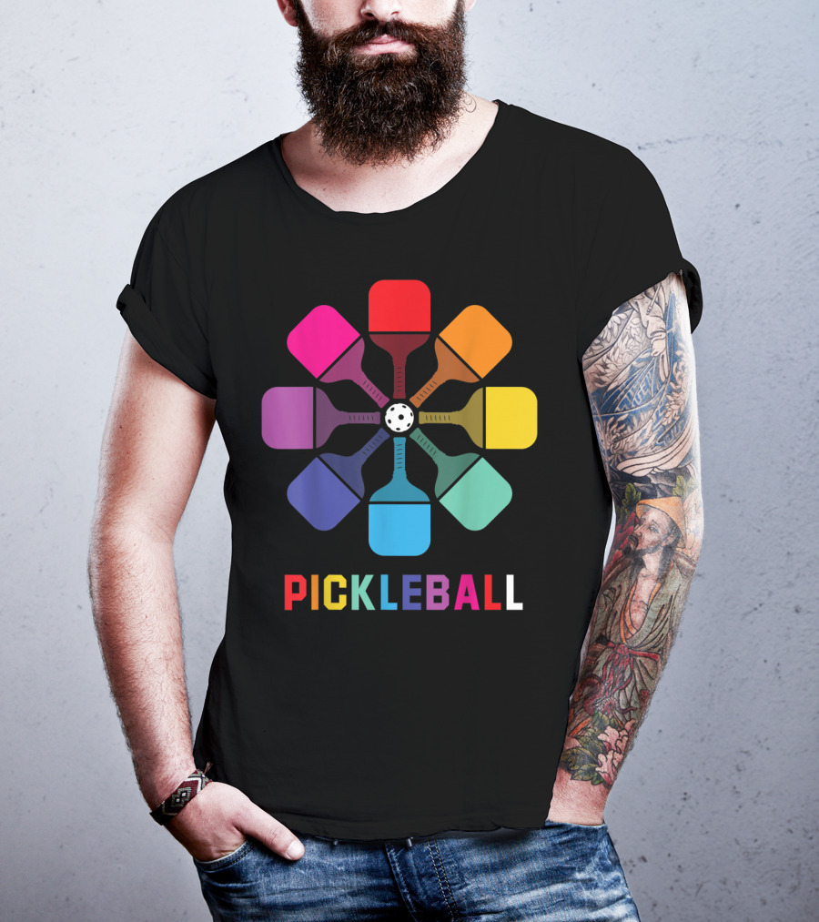 Pickleball Fan Colorful Paddle Pattern Player T-Shirt