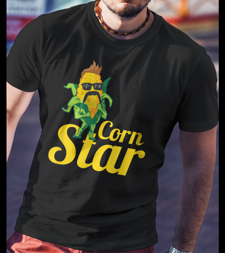 Funny Corn Star With Sunglasses And Mustache Maize Character T-Shirt