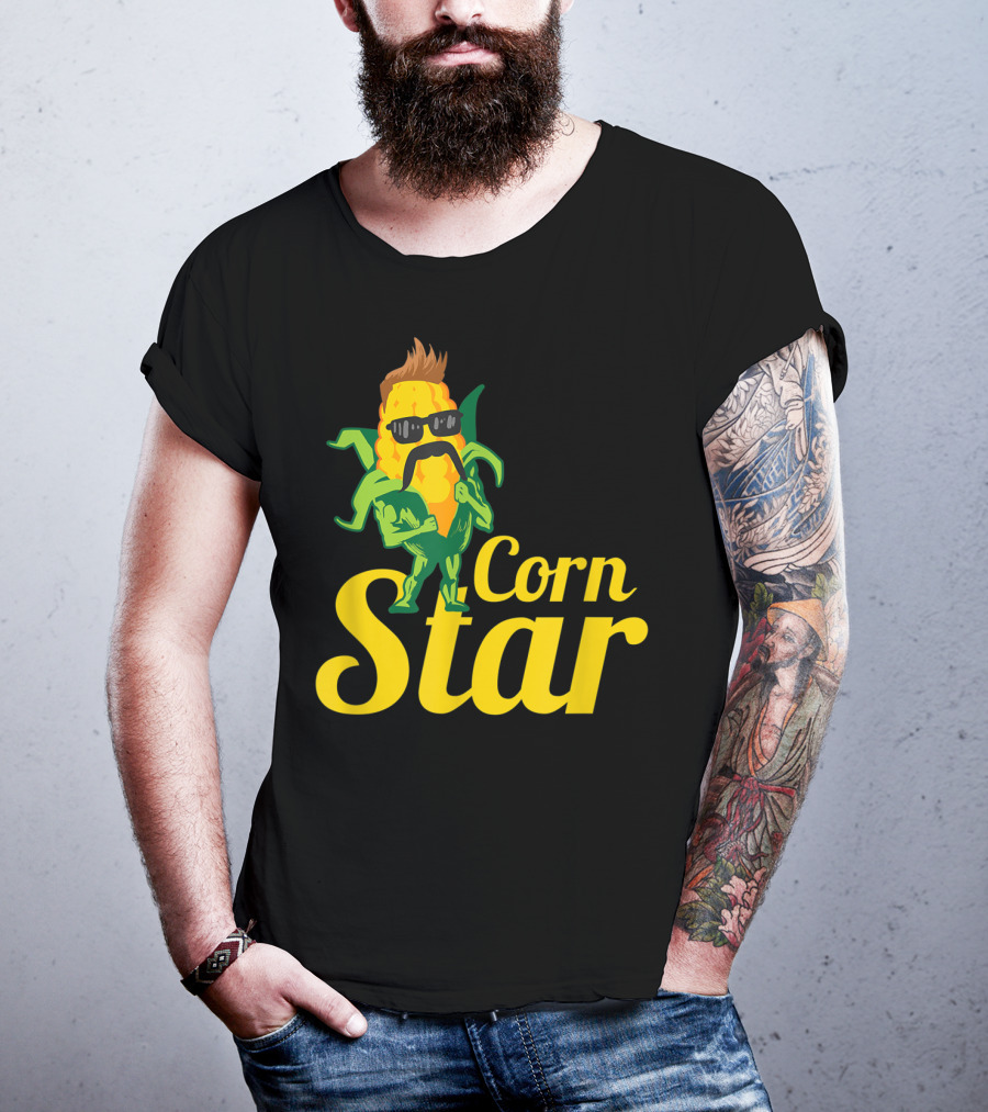Funny Corn Star With Sunglasses And Mustache Maize Character T-Shirt